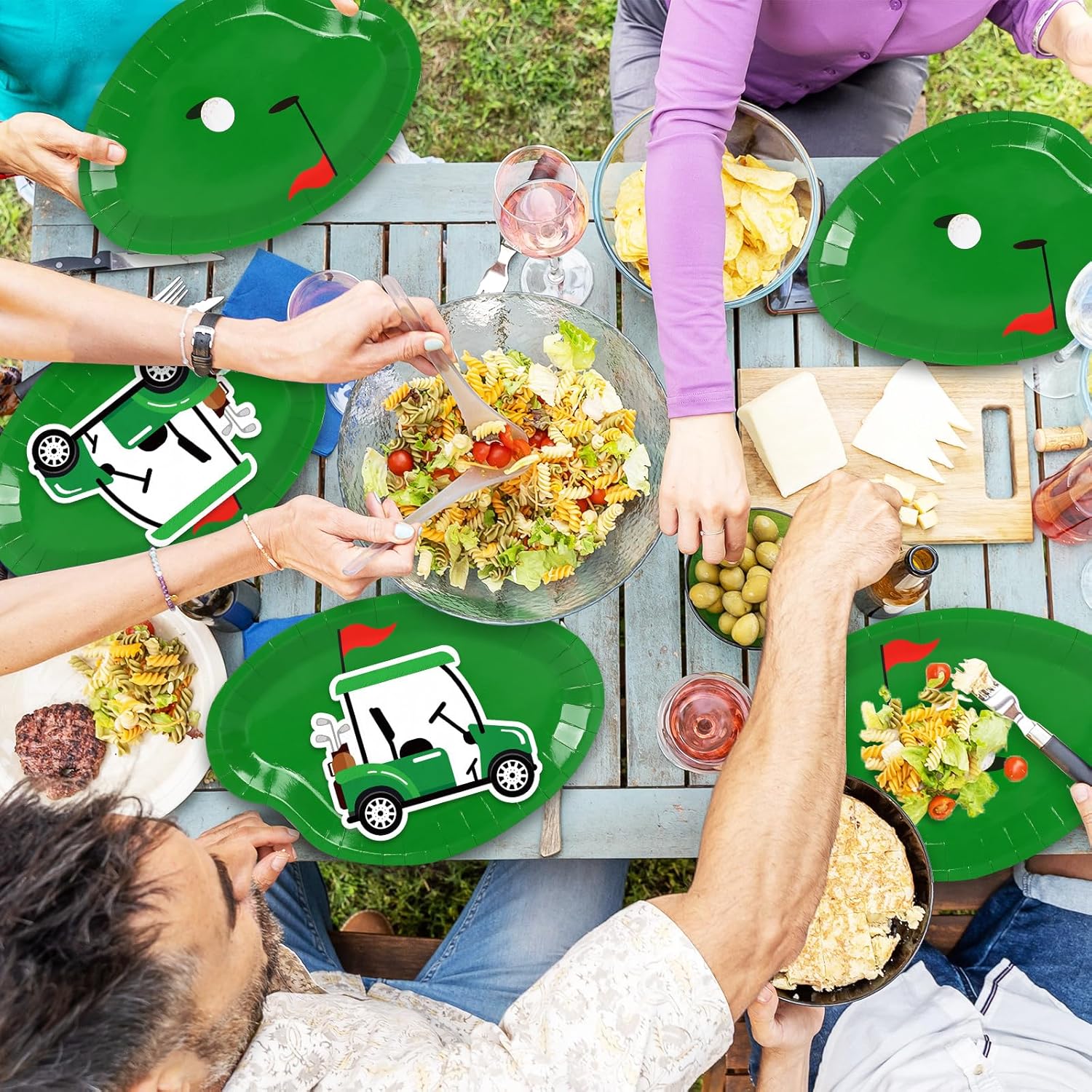 Whaline Golf Party Plates & Napkin Set - 90 Pcs Green Sport Ball Design for Hole in One Celebrations, Serves 40