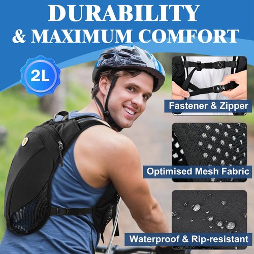 MIAOJIE Hydration Backpack with 2L Water Bladder Bag, Lightweight and Breathable Running Vest for Men, Adjustable Chest Straps Water Pack for Cycling Hiking Climbing Outdoor Rave for Women(Black)