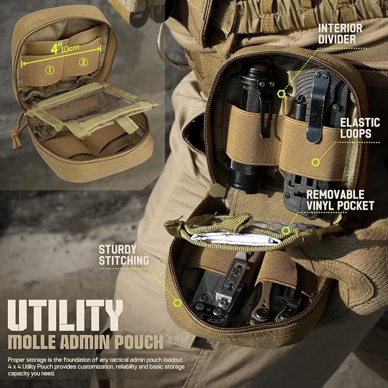 2 Pack Small Molle Pouch Mini Tactical EDC Belt Pouches - Khaki