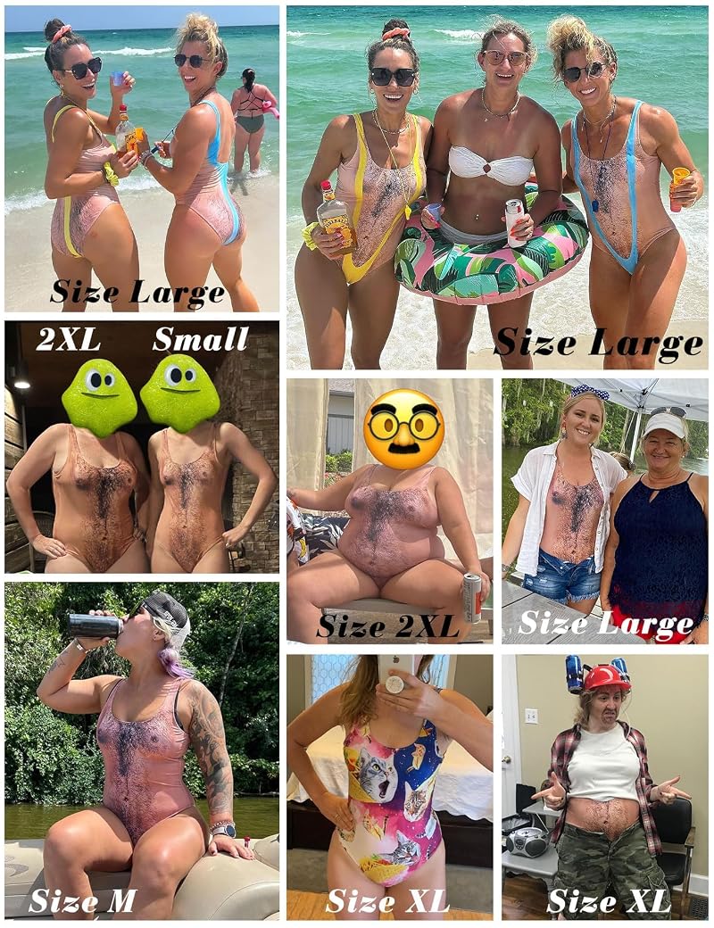 Raisevern Funny 3D Chest Hair Print One-Ppiece Swimsuit - Medium Variation