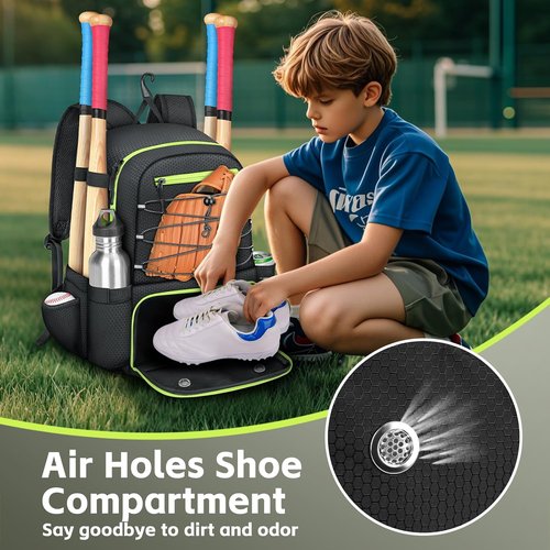 MATEIN Baseball Bat Bag - Lightweight Youth Backpack for 4 Bats & Gear | Large Capacity with Shoe Compartment