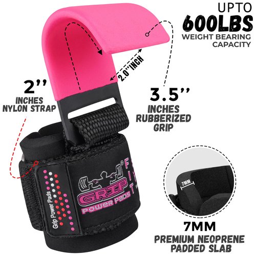 Weight Lifting Hooks Heavy Duty PRO Lifting Wrist Straps Deadlift Straps Power Lifting Grips Weightlifting Gym Gloves Men & Women (Classic Pink, Women-Wrist Size Small/Medium)