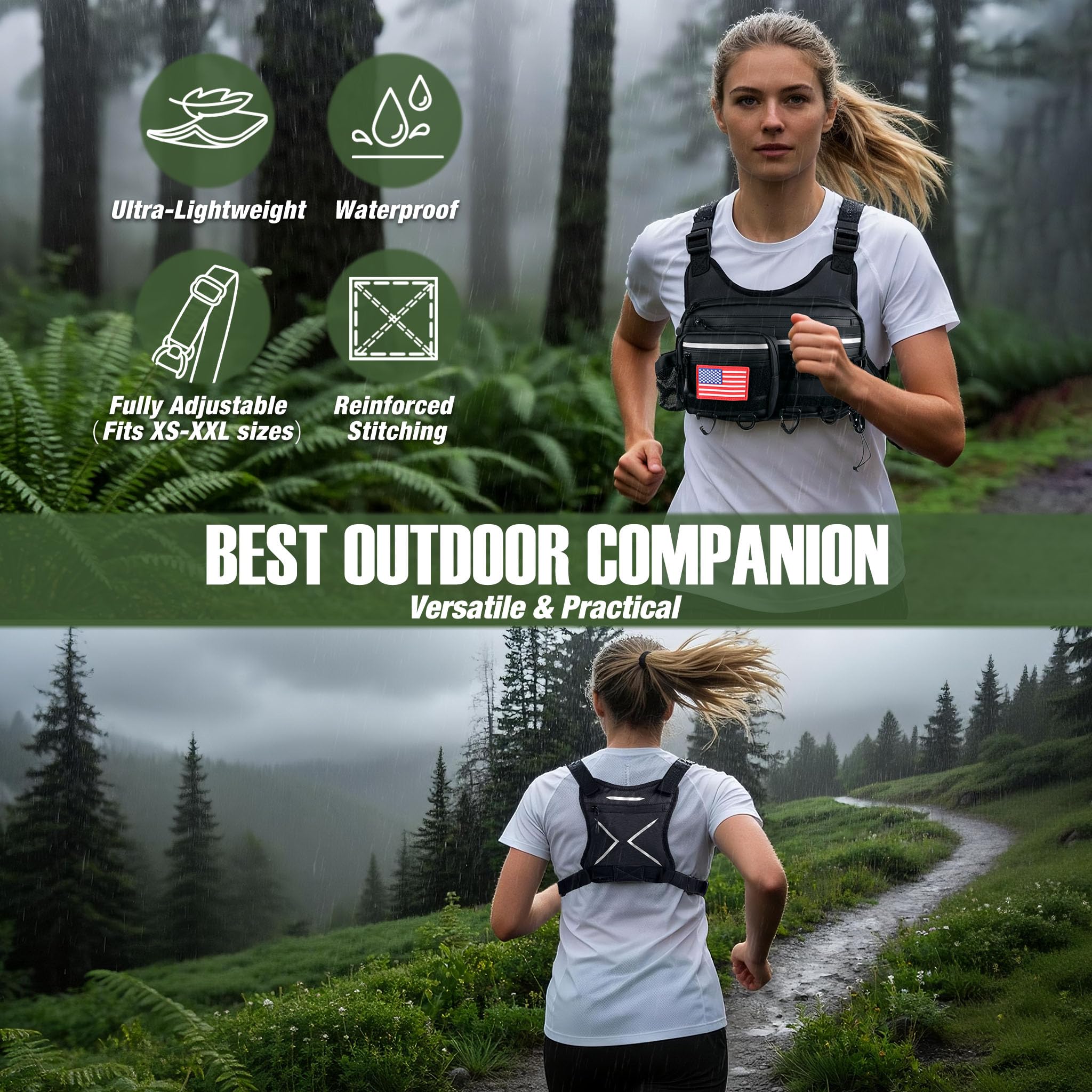 PLUSINNO Chest Bag For Men and Women, Chest Rig Tactical Vest for Sport, Running Phone Holder, EDC Travel Chest Pack for Hiking, Running, Motorcycling,Workouts