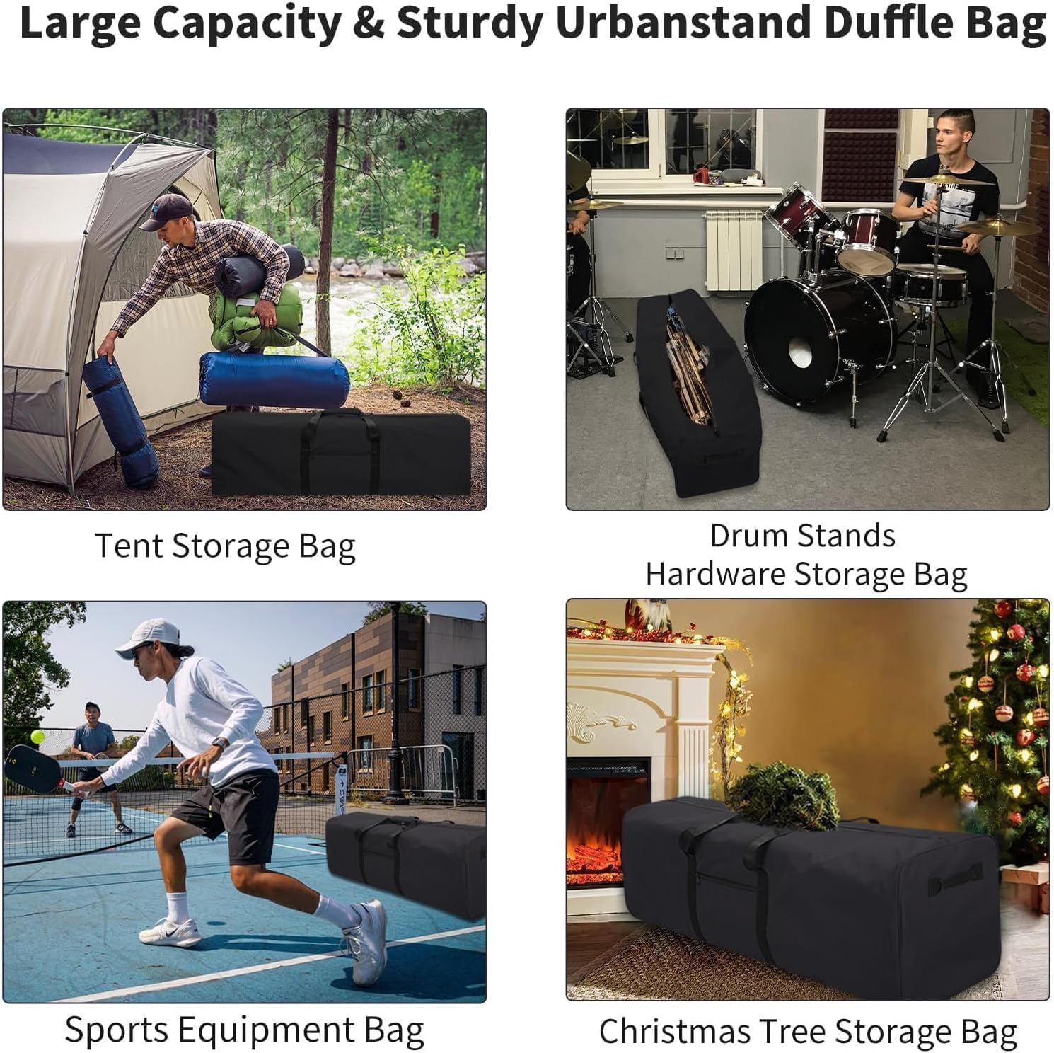 Urbanstand 48 Inch Travel Duffle Bag Extra Large Sport Equipment Duffel Bags with 2-way Lockable Zippers (Black)