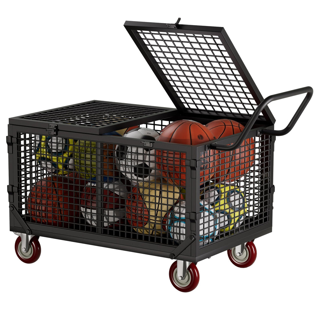YOHKOH Ball Cart, Premium Portable Storage Locker with Wheels, Heavy-Duty Basketball or Volleyball Cart, Lockable Ball Bin for Sports Equipment, 38.6" W x 25" D x 34.3" H