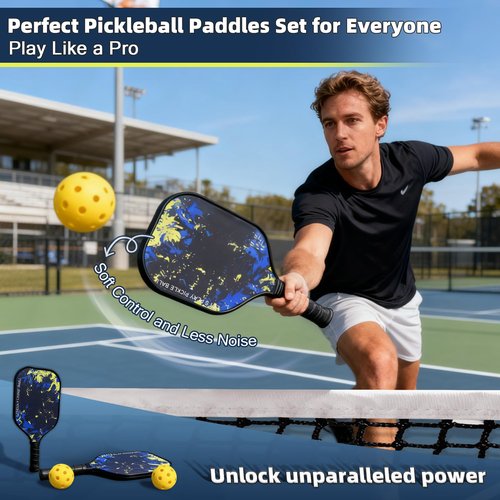 Windblazer Pickleball Paddles Set of 2, Lightweight Pickle Ball Rackets 2 Pack with 2 Balls, Carbon Fiber Pickleball Paddle for Women& Men