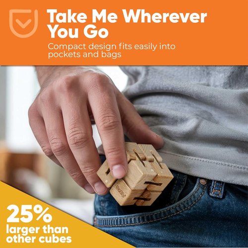 BunMo Wooden Fidget Cube - Beechwood Infinity Fidget Toy for Stress Relief | Larger Size, Smooth Folding Design