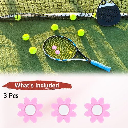 TIXIPEM Tennis Racket Dampener [3PCS] - Funny Flower Shape Silicone Tennis Shock Absorber Racket Vibration Dampener Use for Racket [Pink]