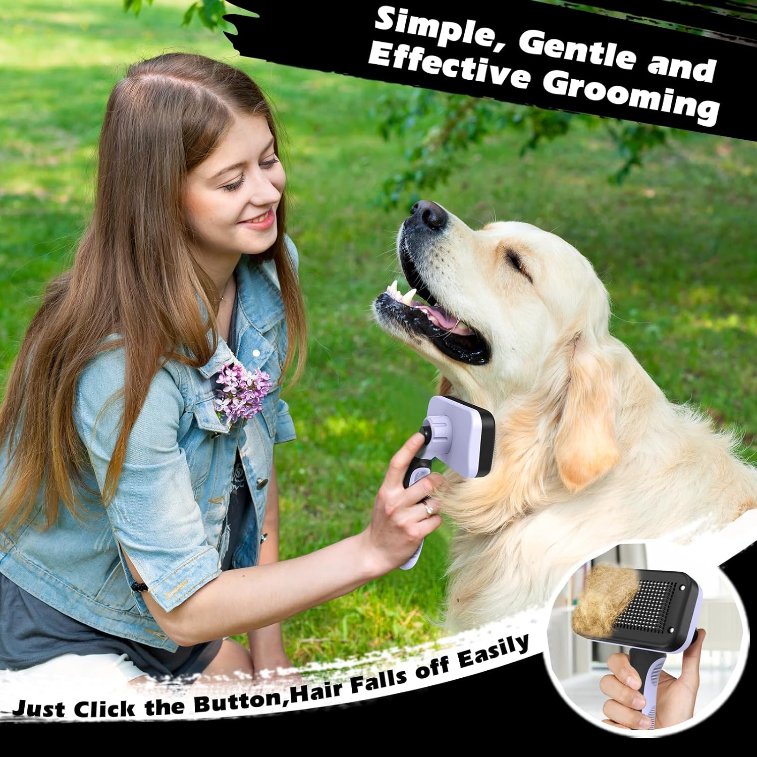 Skiennix Self-Cleaning Slicker Brush Set - Pet Grooming Rake & Flea Comb for Dogs, Cats, Horses | Light Purple