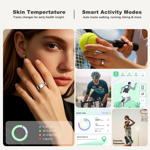 RIFESI Smart Ring for Women Men,Fashion Modern Minimalist Fitness Ring & Sleep Tracker Ring with Heart Rate,Blood Pressure,Waterproof Health Ring,No Subscription,Gifts for Women (Size 11,Silver)