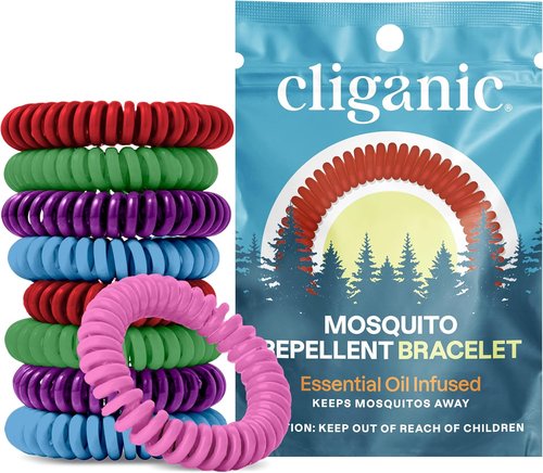 Cliganic Mosquito Repellent Bracelets - 10 Pack of Natural DEET-Free Bands in Rainbow Colors