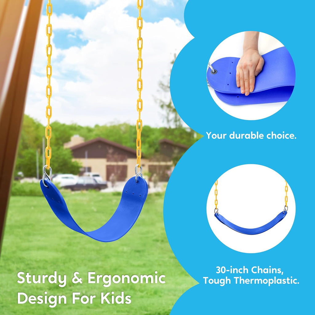 TURFEE Outdoor Swing Set Replacement Kit - Heavy Duty Chains & 1 Seat - Blue Playground Accessory for Kids