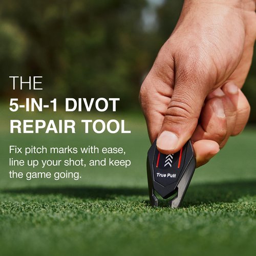 Ghost Golf Divot Tool - 5-in-1 Divot Repair Tool & Ball Marker Alignment Aid - Fix Pitch Marks on The Green - Club Rest & Groove Cleaner - Golf Equipment for Men & Women - Black