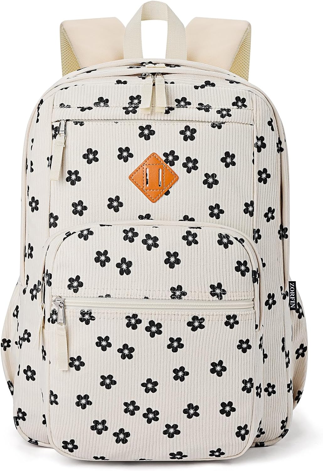ZORFIN 26L Floral Corduroy Backpack - Stylish Bookbag for College and Travel