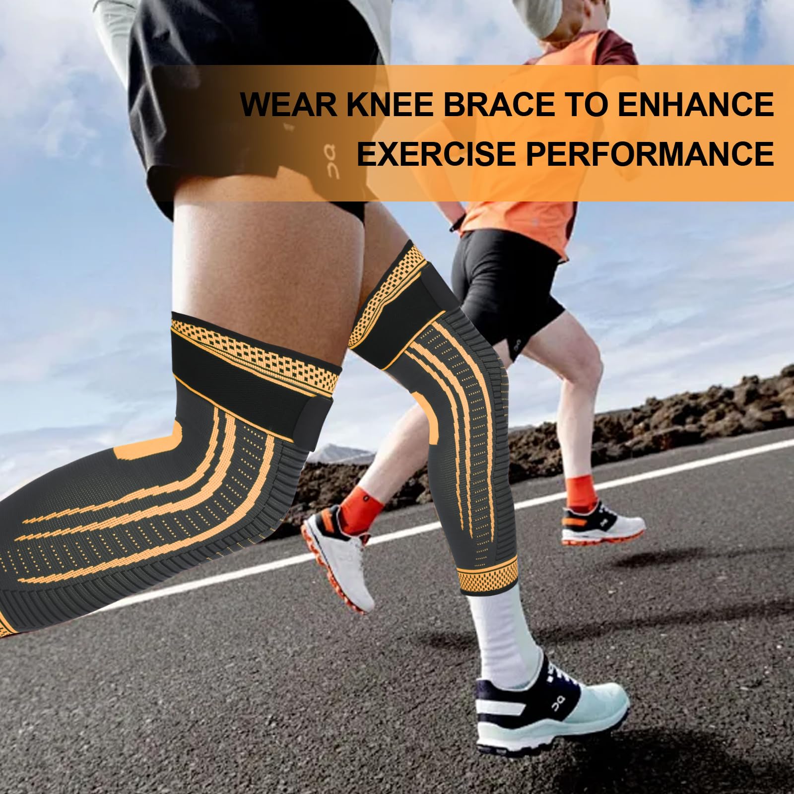 Ruilaibao Long Copper Knee Braces for Women and Men Full Leg Compression Sleeves Anti Sliping Ventilation Long Knee Support with Wraps for ACJ, PCL, Meniscus Tear, Arthritis (Copper, Medium)
