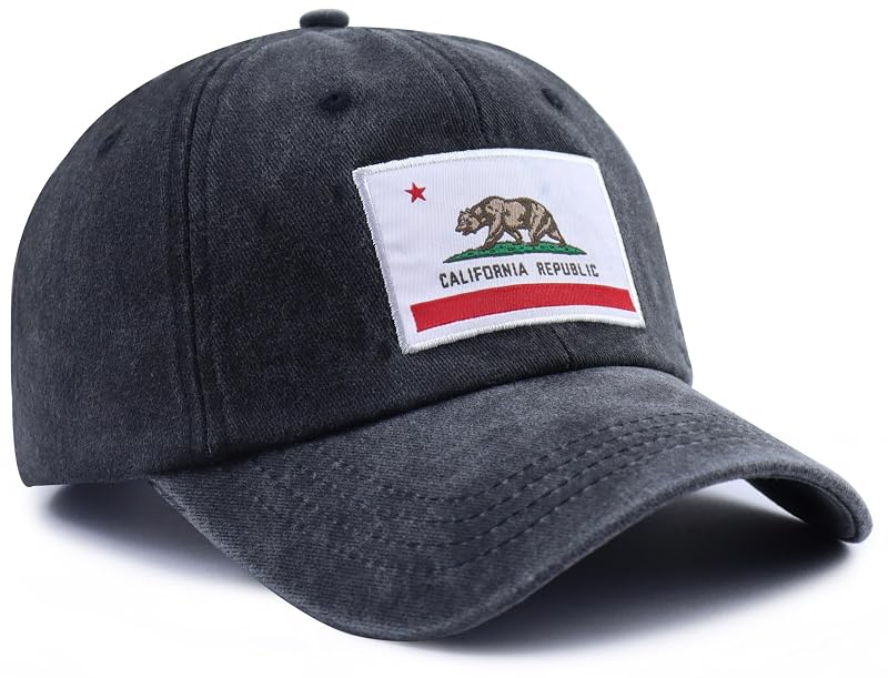 California State Flag Patch Hat – California Bear Baseball Cap, Black, One Size
