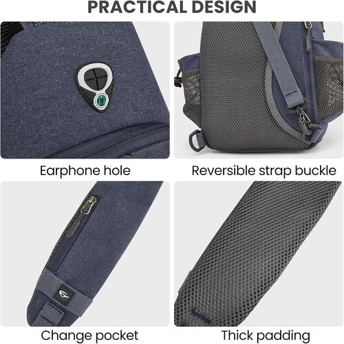 G4Free Canvas Sling Bag Crossbody Backpack with USB Charging Port & RFID Blocking, Hiking Daypack Chest Bag for Women Men