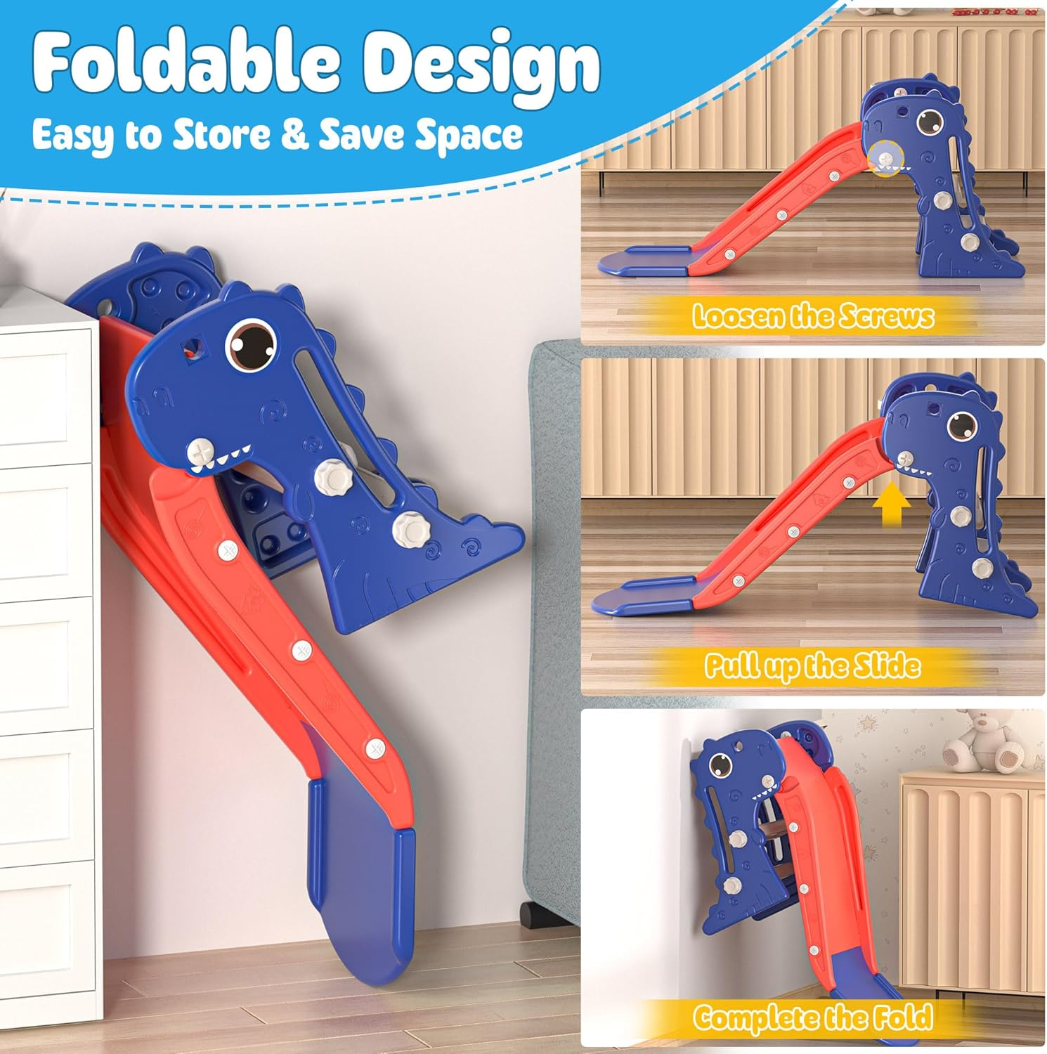 Nyeekoy Toddler Slide - 3-in-1 Kids Climber Playset with Basketball Hoop | Indoor & Outdoor Fun