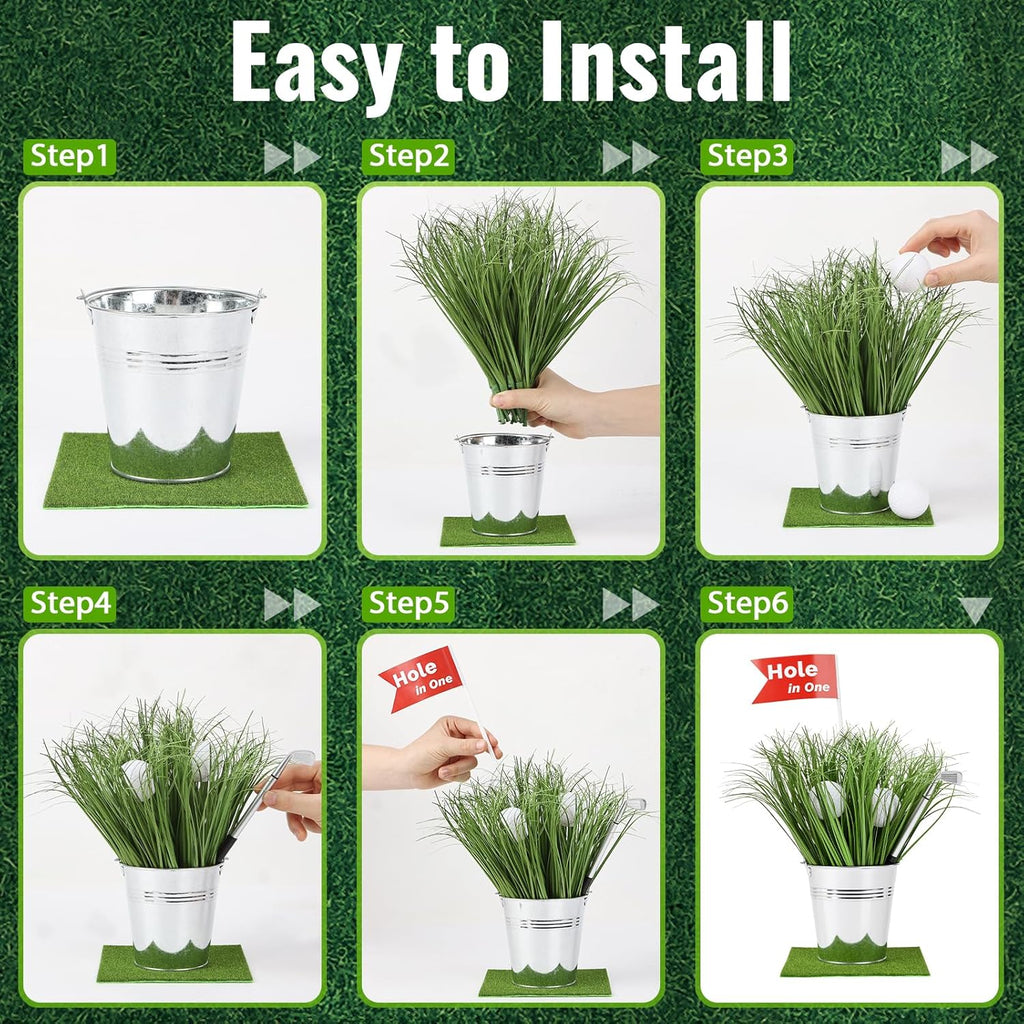 Skiennix Golf Party Decorations Kit - 6 Reusable Centerpieces with Iron Buckets, Mini Balls & Flags