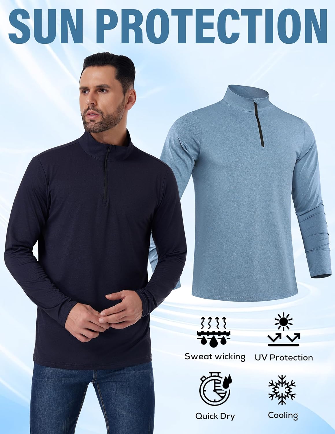 OYGSieg Men's Quarter Zip Pullover - Lightweight Quick-Dry Athletic Tops | 4 Pack, Casual Style