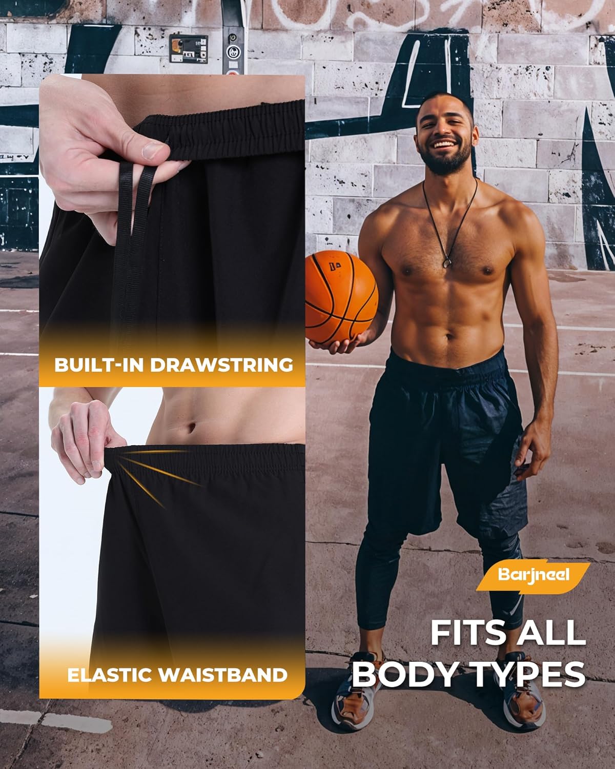 Skiennix Men's Athletic Shorts - Quick Dry Workout Gym Shorts with Pockets | Black, 6 Pack