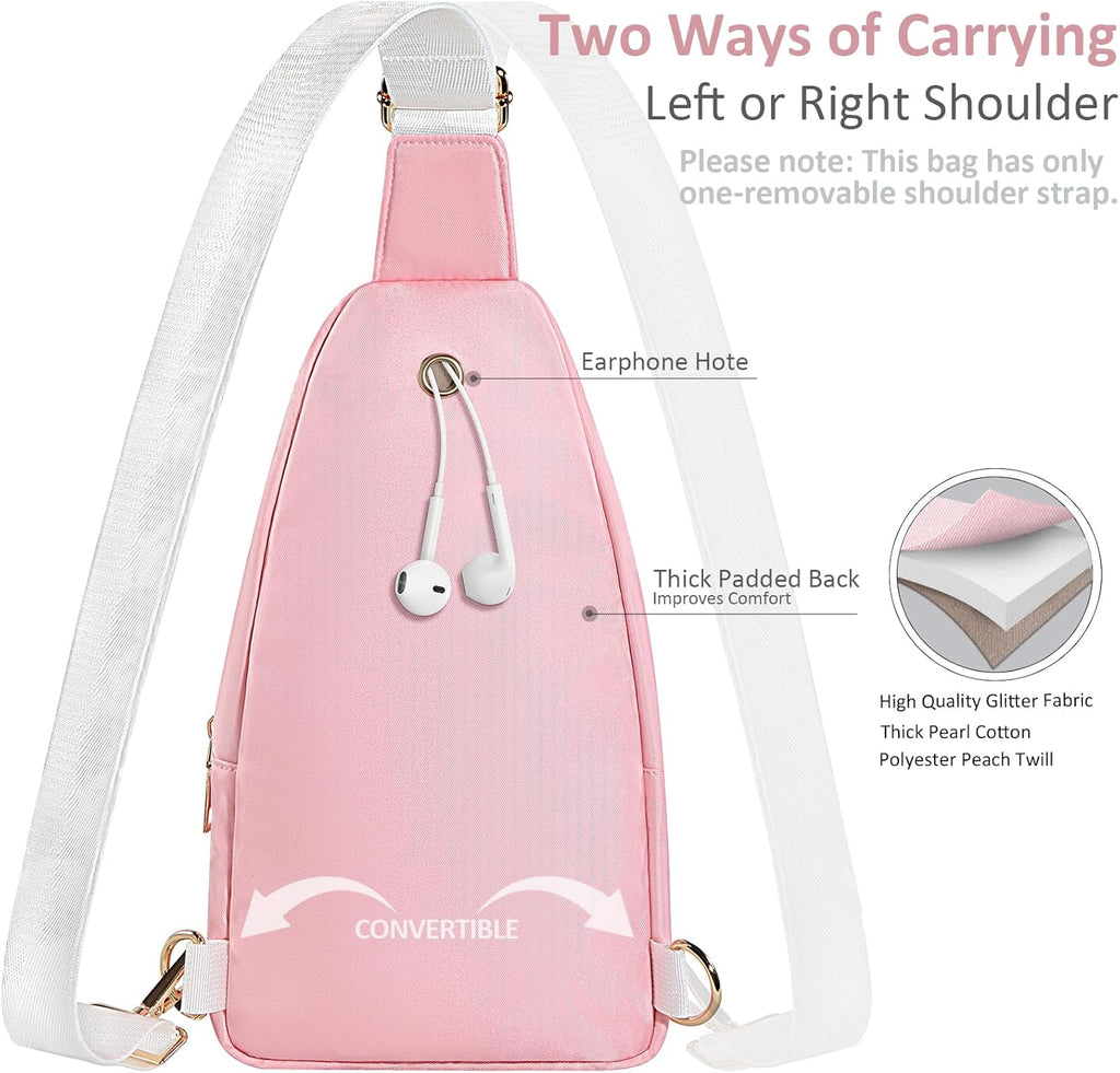 Skiennix Sling Bag - Glitter Crossbody Mini Hiking Daypack | Casual Chest Shoulder Bag for Travel