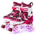 Kuxuan Skates Boys and Girls Camo Adjustable Roller Skates with Light up Wheels, Fun Illuminating Rollerskate for Kids Girls Youth