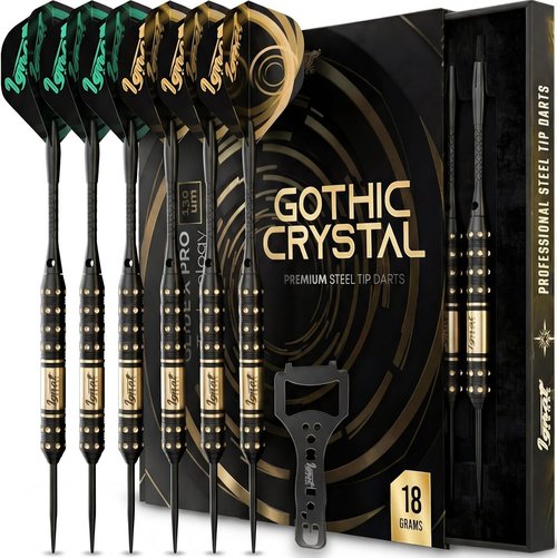 IgnatGames Steel Tip Dart Set - Brass Barrels & Tempered Steel Points | Includes Aluminum Shafts & 16 Flights