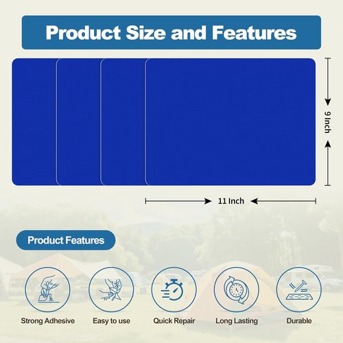 KING MOUNTAIN Nylon Fabric Repair Patch - Waterproof 9x11 Inches Kit for Quick Outdoor Gear Fixes | 4 Pcs (Blue)
