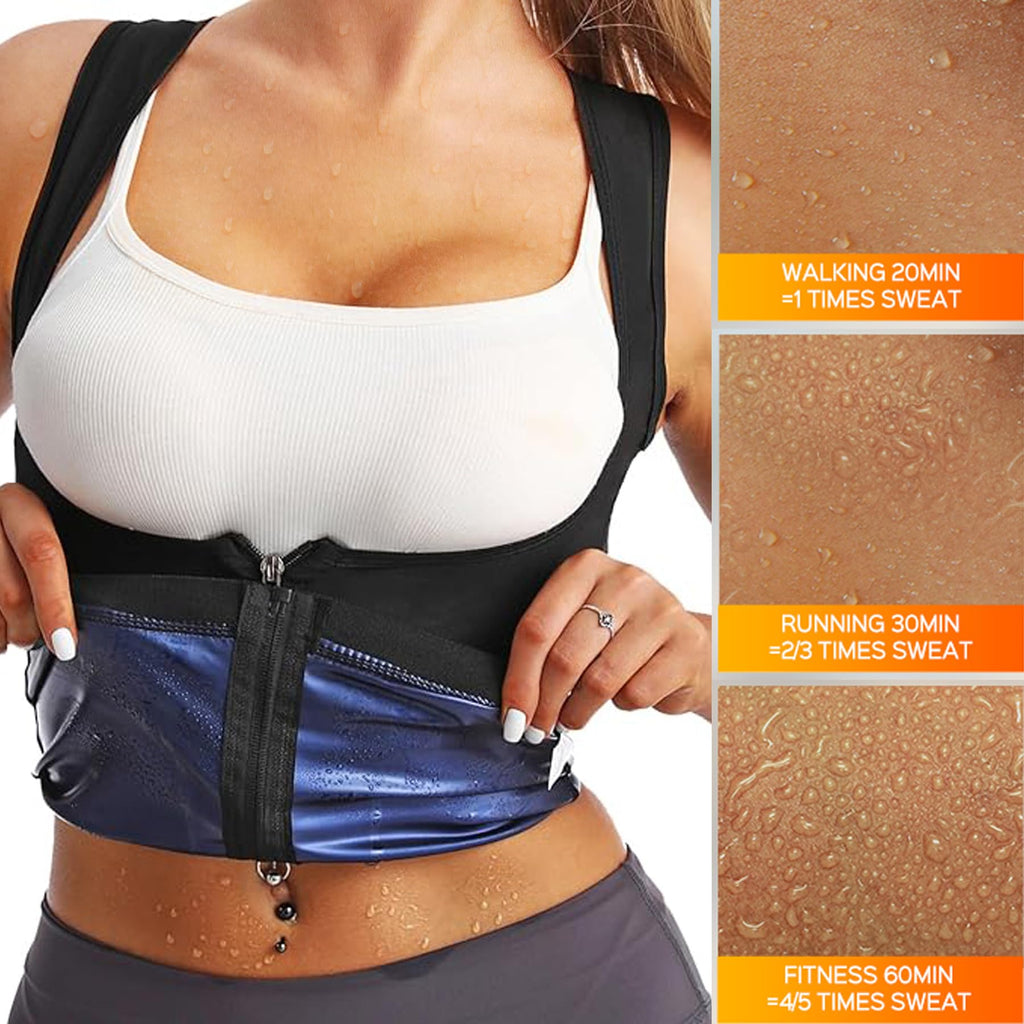 Everfion Sauna Suit for Women Shaper Vest Waist Trainer Sweat Sauna Shirt for Women Workout Tank Top with Zipper