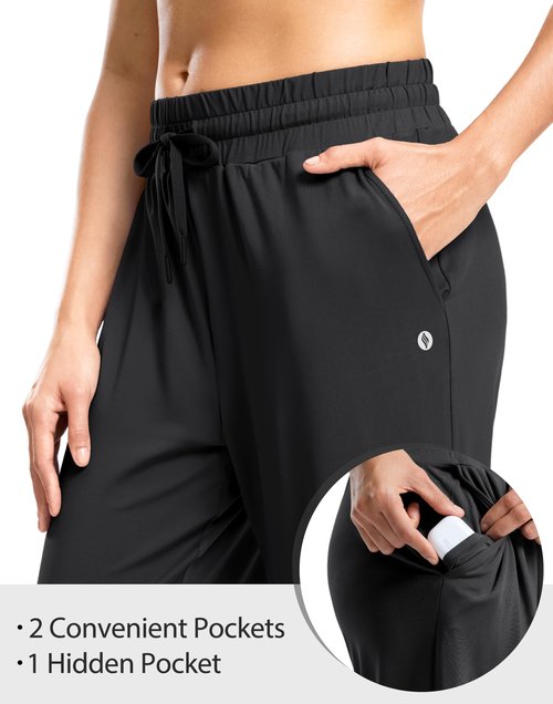SANTINY Women's Soft Sweatpants Lightweight Yoga Lounge Casual Pants Stretch Open Bottom Sweat Pants for Women with Pockets (Black_L)