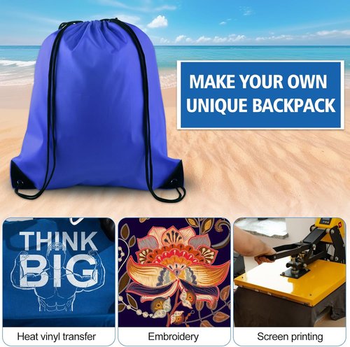 KUUQA Drawstring Backpack - 20Pcs Bulk Blue Gym Sack Bags for Sports, Travel & Storage