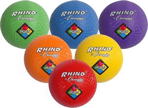 Champion Sports Rhino Playground Ball Set - Durable Two-Ply, Nylon Wound Balls | Set of 6 Colors, 8.5"D