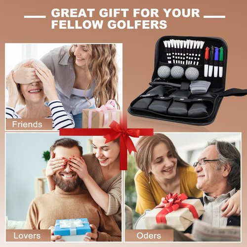 Golf Accessories for Men and Women, Golf Gifts for Him with Leather Case, Golf Brush, Golf Balls, Golf Tees, Golf Ball Clamp, Golf Divot, Golf Ball Line Marker Tool,Golf Ball Marking Stencils