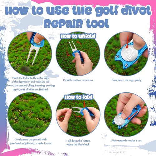 WinnerWhy 4 Pcs Golf Gifts for Women Golf Divot Repair Tool with Magnetic Button Ball Marker Divot Tool Stainless Steel Foldable Golf Divot Tool Golf Accessory for Woman Mom Golfers Golf Lover