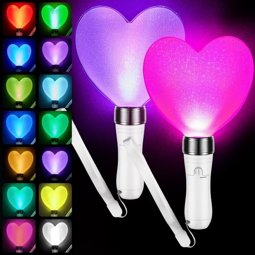 Lewtemi 2 Pcs 15 Color Concert Light Stick 9.8 Inch Heart Shaped Reusable 2 Lighting Modes Bright LED Multicolor Glow Flashing Light Sticks Hip Hop Fans Gift Glow in The Dark Party Favor Supplies