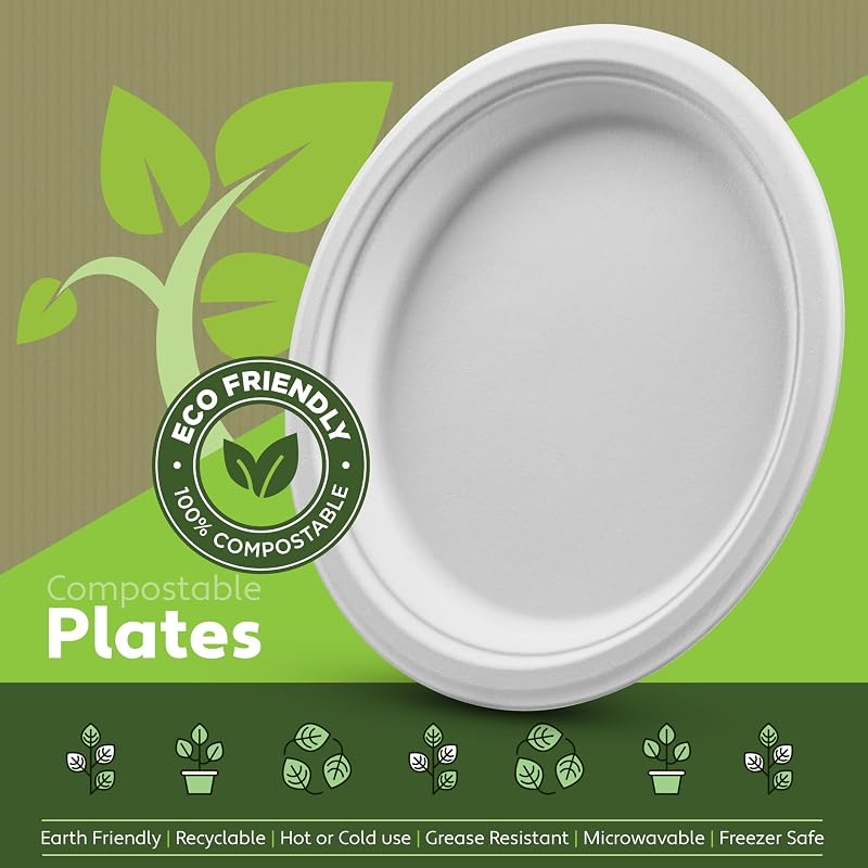 6 Inch 150 Pack Compostable Heavy Duty Paper Plates - White, Sugarcane Fiber