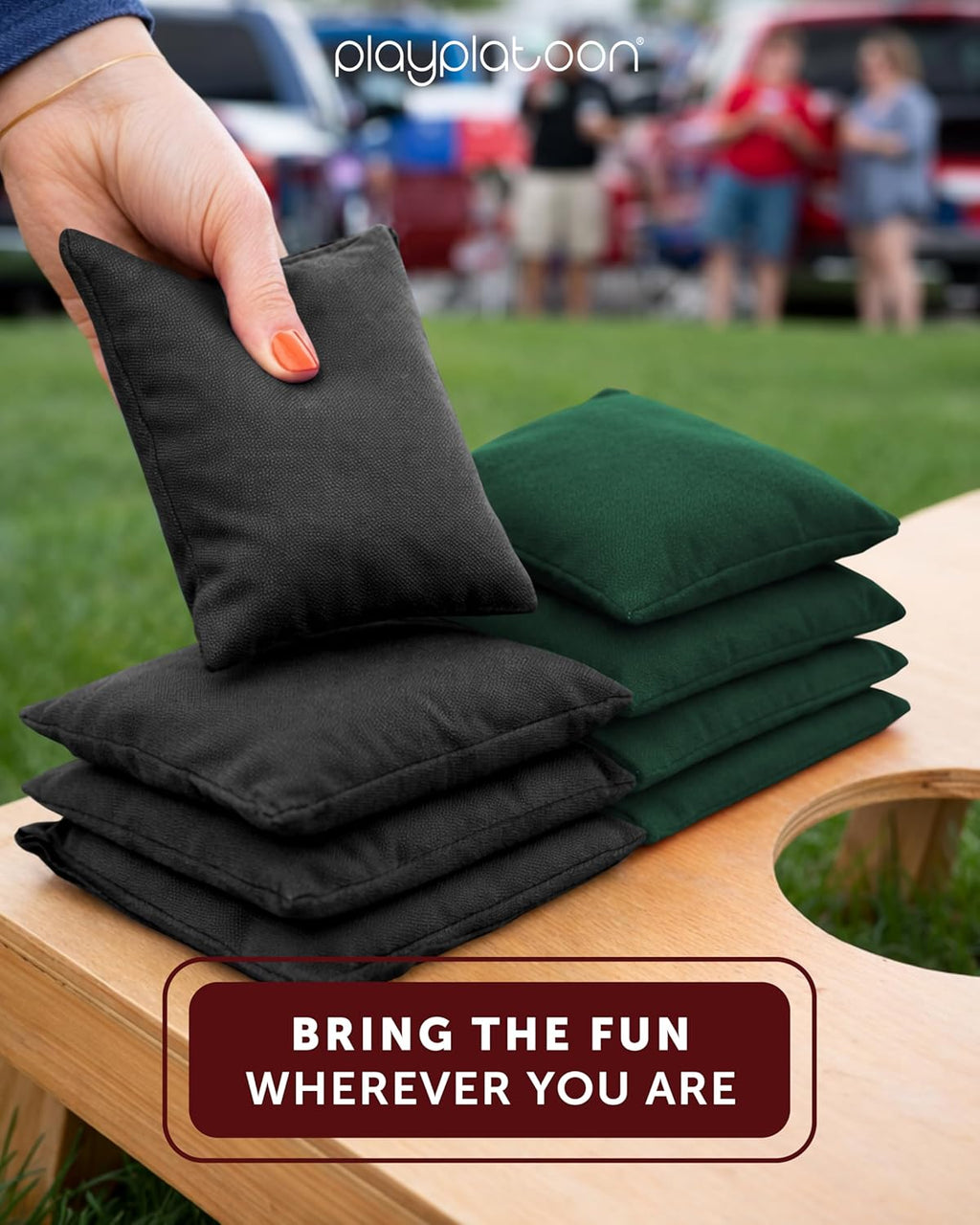 Play Platoon Cornhole Bags - Weather Resistant Set of 8 | Official Regulation Size & Weight, Includes Tote Bag