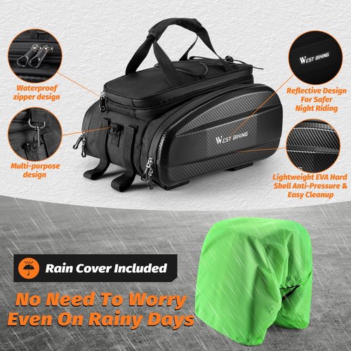 Bike Bags for Bicycles Rear Rack, 31L Panniers Bike Trunk Bags with Reflector, Rain Cover & Shoulder Strap, 3 in 1 Bicycle Rack Bag for Commuter Travel Outdoor