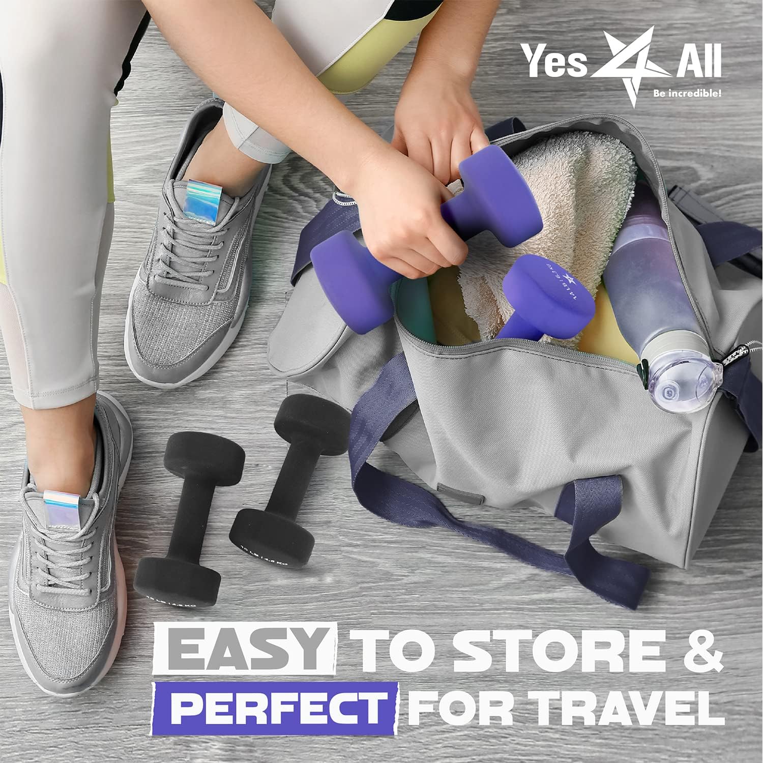 Yes4All Neoprene Coated Dumbbell Hand Weights - Set of 2 with Anti-Roll, Anti-Slip Design | 15 Color Options