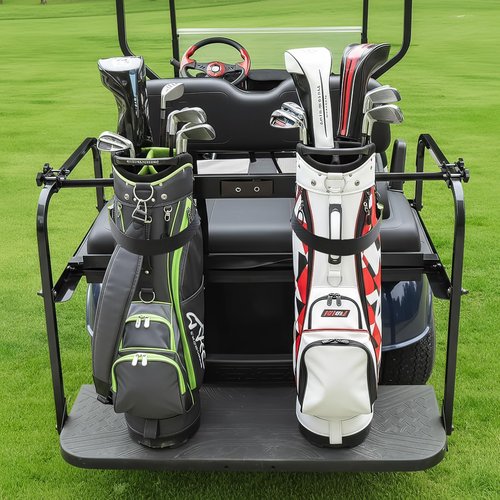 Kartols Golf cart Bag Holder Bracket No-Drilling Golf Club Holder for 2+2 Golf Cart Rear Seat for Yamaha, EZGO, Club Car, with 1 Inch Square Tube, Universal Golf cart Accessories Adjustable