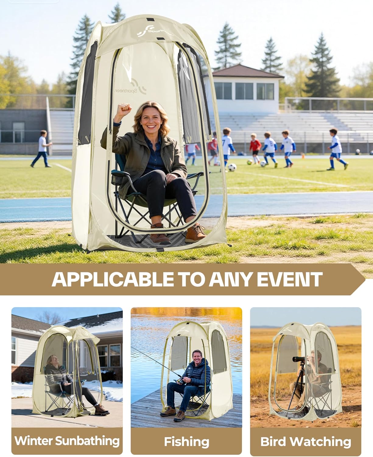 Sportneer Clear Sport Tent - Lightweight & Portable 1-Person Outdoor Pop-Up Shelter | Windproof & Rain Shield