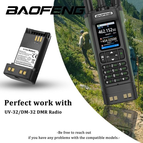 BAOFENG UV-32 Radio Battery 2500mAh Li-ion Battery for UV-32 Walkie Talkie 16.28Wh BC-32UV for Two Way Radio DC7.4V with Screwdriver