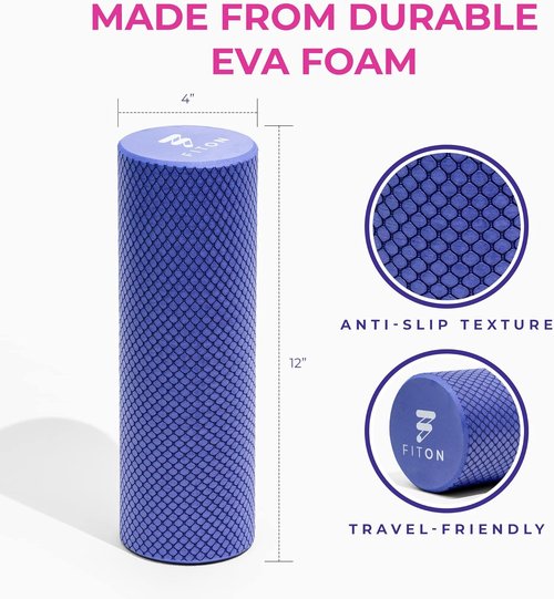 FitOn Recovery Foam Roller - High Density Muscle Massage Roller for Deep Tissue Relief | Compact 12"x4", Purple