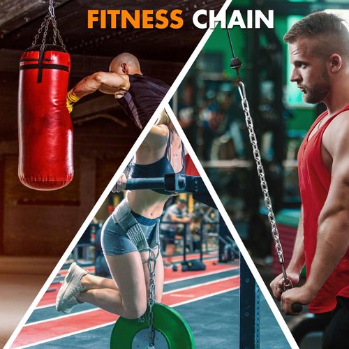 Anobeyi 23.6" Gym Fitness Cable Extension Chain, 304 Stainless Steel Cable Machine Extension Accessory, Workout Chain for Home Gym Replacement, Weight Lifting, Triceps Exercise (Silver-2pcs (Dia-4mm))