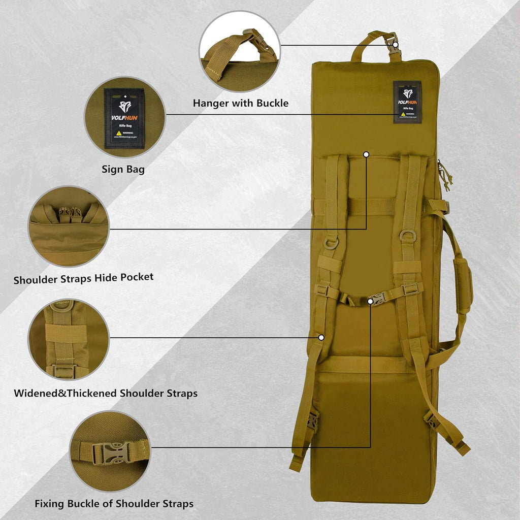 WOLFHUNT Tactical Double Rifle Case - Lockable Soft Bag Backpack for 48", 42", & 36" Rifles | Portable Gun Storage
