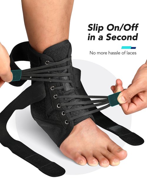 Fitomo Quick Lace Up Ankle Brace for Women Men with Removable Side Splints, Adjustable Ankle Support for Sprained Ankle Injury Recovery, Ankle Stabilizer for Basketball Volleyball Tennis, FSA Eligible