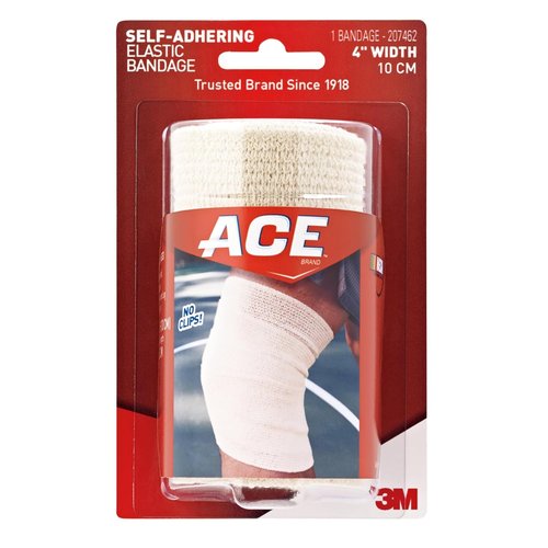 ACE Self-Adhering Elastic Bandage - 4 Inch, No Clips, Beige | Ideal for Legs, Shoulders & More