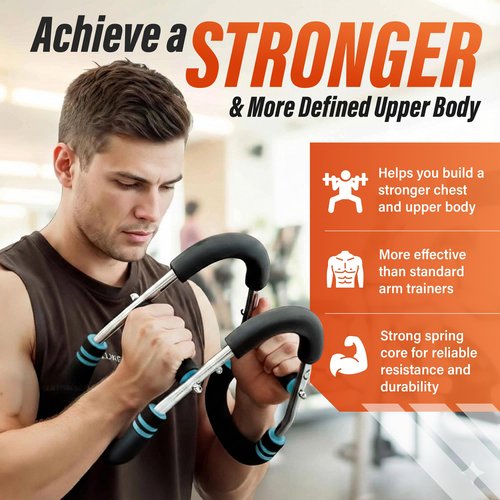 Twister Arm Trainer – Adjustable Chest Workout Equipment with 5 Resistance Levels (40–130 LBS), Arm Trainer for Men & Women, Shoulder & Upper Body Strength Training, Anti-Slip Home Gym Device (Blue)