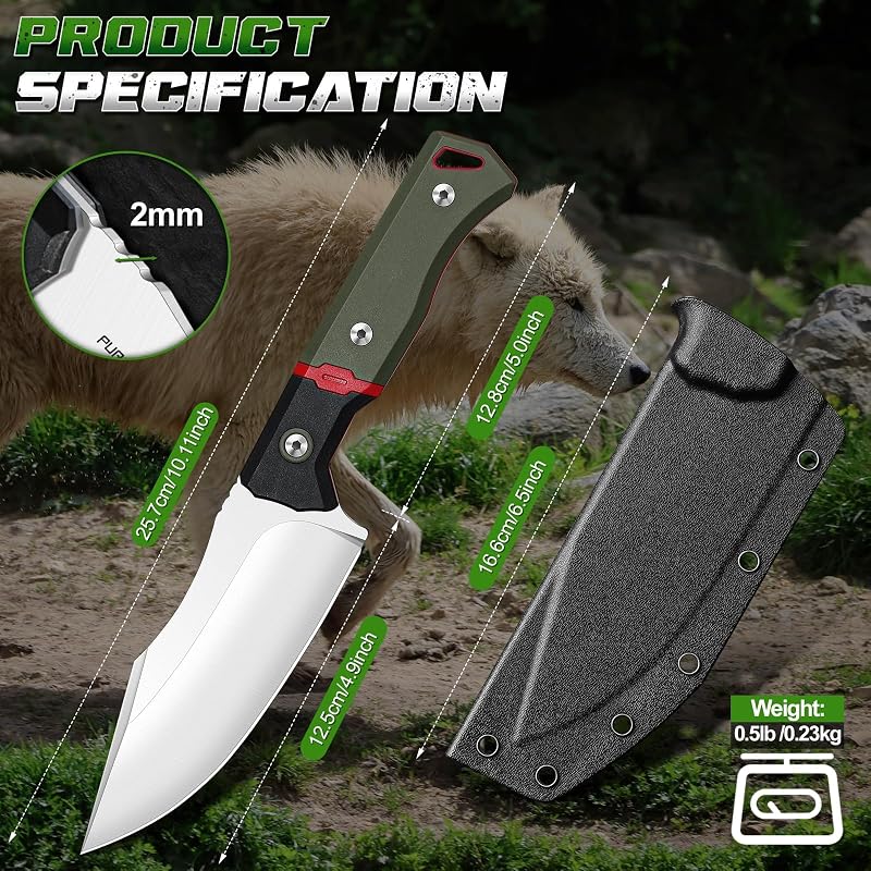 Purple Dragon 4.8 Inch Outdoor Skinner Knife - Drop Point D2 Steel, Full-Tang, G10 Handle